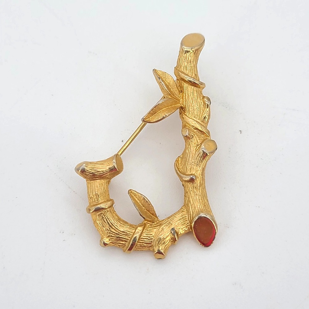 VTG Sarah Coventry Gold Tone Initial Letter 'J' or 'r' Brooch Twigs Branch Vine